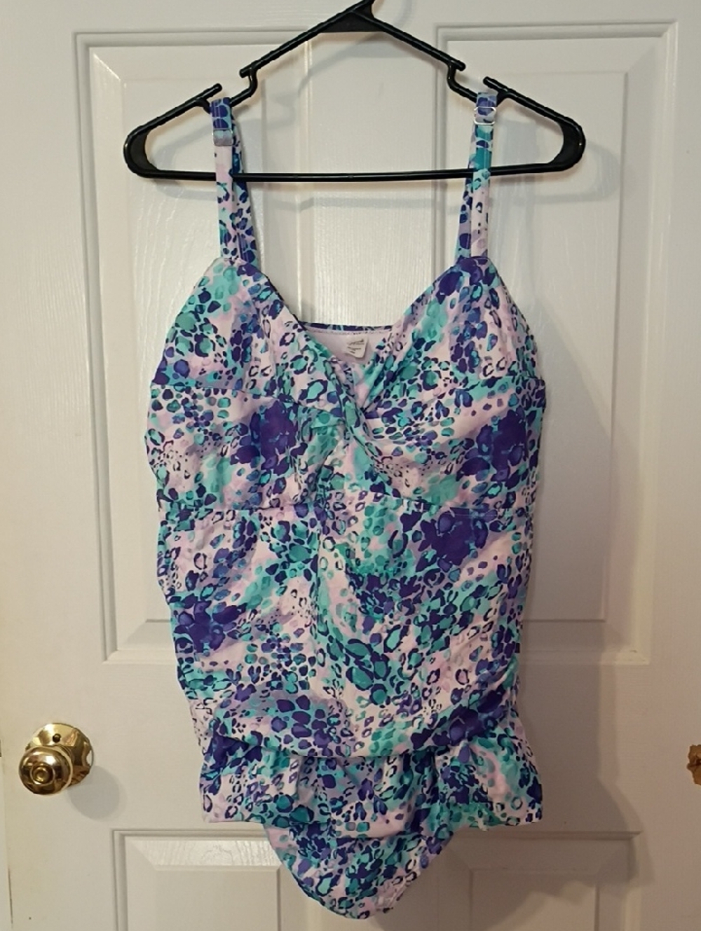 Jaclyn Smith Plus Size Multicolor One-Piece Swimsuit - Purple, Teal & White